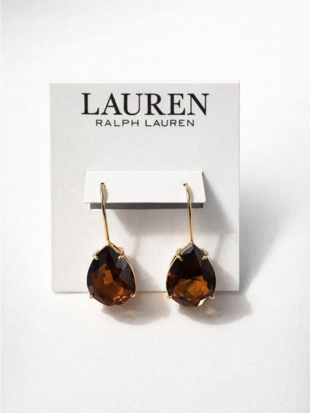 NEW LAUREN Ralph Lauren Brown Teardrop Crystal Drop Earrings
